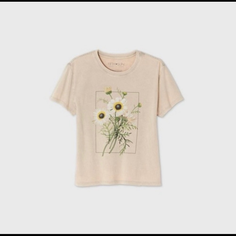 Fifth Sun Taupe Floral T-Shirt Size Large EUC